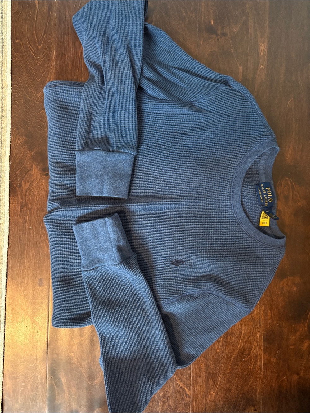 Polo by Ralph Lauren Men's Blue Waffle-Knit  custom slim fit size L
